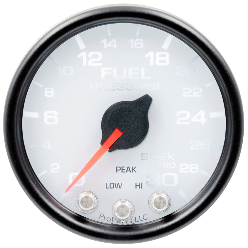 Autometer Spek-Pro Gauge Fuel Press 2 1/16in 30psi Stepper Motor W/Peak & Warn Wht/Blk - Burkken Auto Parts