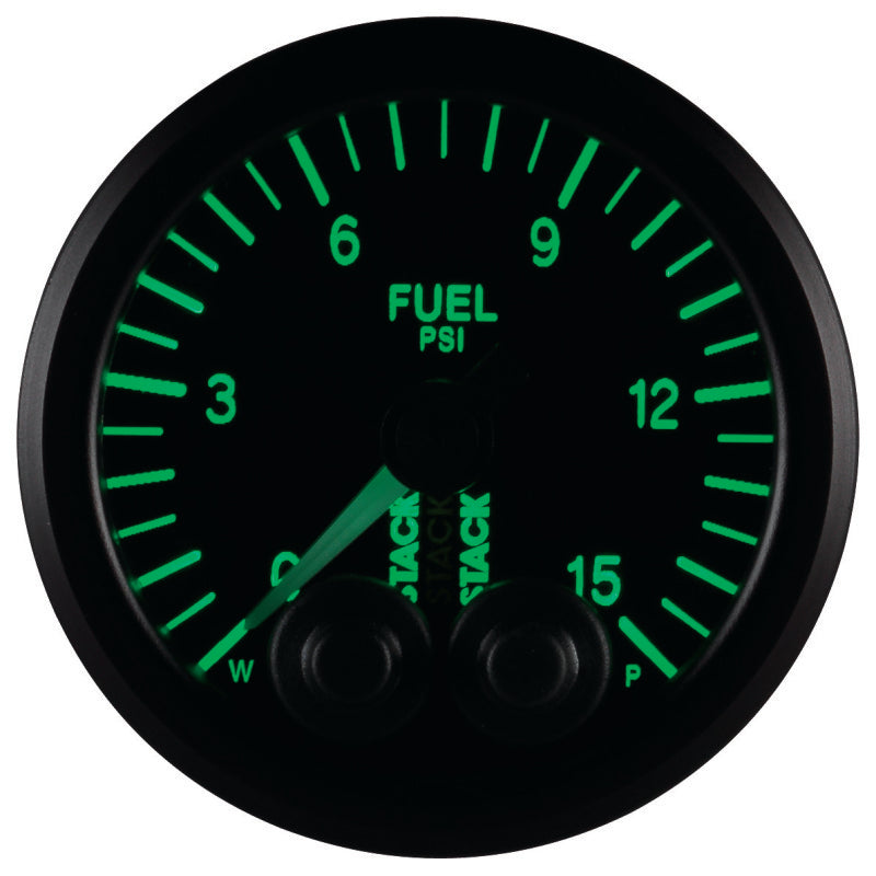 Autometer Stack 52mm 0-15 PSI 1/8in NPTF Male Pro-Control Fuel Pressure Gauge - Black - Burkken Auto Parts