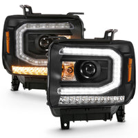 ANZO 2016-2019 GMC Sierra 1500 Projector Headlight Plank Style Black w/ Sequential Amber Signal - Burkken Auto Parts