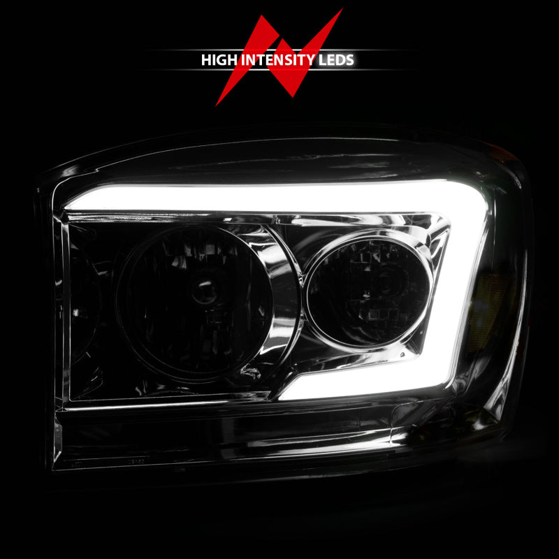 ANZO 06-09 Dodge RAM 1500/2500/3500 Headlights Chrome Housing/Clear Lens (w/ Light Bars) - Burkken Auto Parts