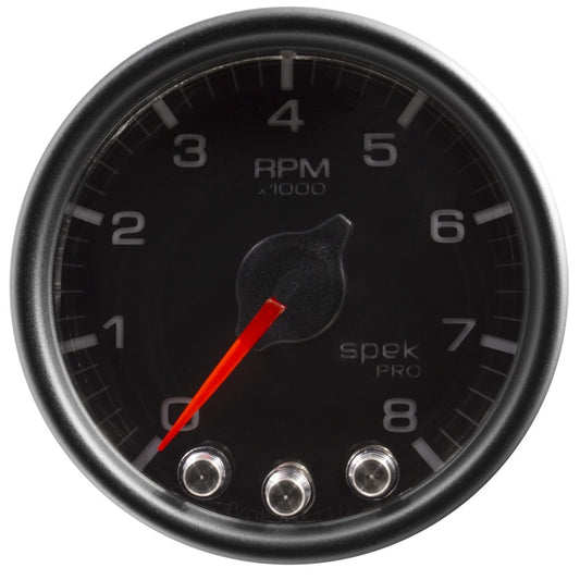 Autometer Spek-Pro Gauge Tach 2 1/16in 8K Rpm W/ Shift Light & Peak Mem Blk/Blk - Burkken Auto Parts