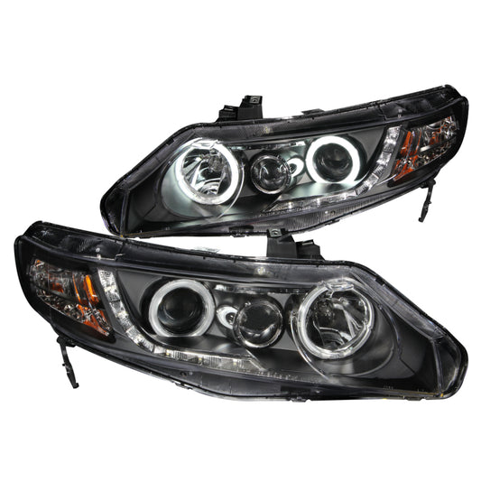 ANZO 2006-2011 Honda Civic Projector Headlights w/ Halo Black (CCFL) - Burkken Auto Parts