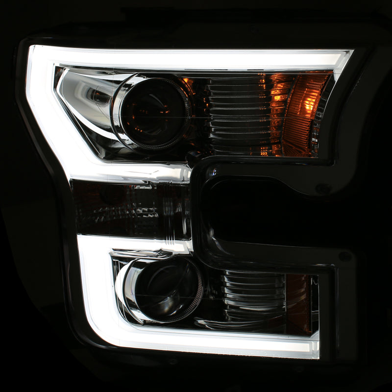 ANZO 2015-2016 Ford F-150 Projector Headlights w/ Plank Style Design Chrome w/ Amber - Burkken Auto Parts