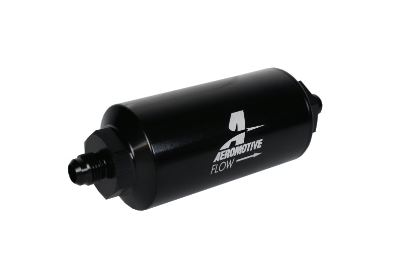 Aeromotive In-Line Filter - (AN-6 Male) 10 Micron Fabric Element Bright Dip Black Finish - Burkken Auto Parts