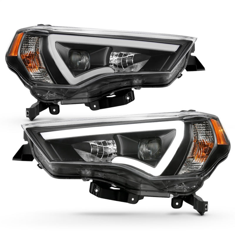 ANZO 14-18 Toyota 4 Runner Plank Style Projector Headlights Black w/ Amber - Burkken Auto Parts