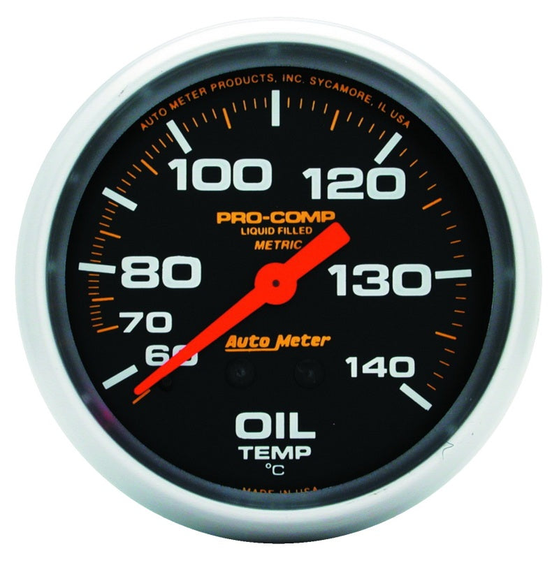 Autometer Liquid Filled Mechanical 66.7mm 140-280 deg F Oil Termperature Gauge Includes 6 ft Tubing - Burkken Auto Parts