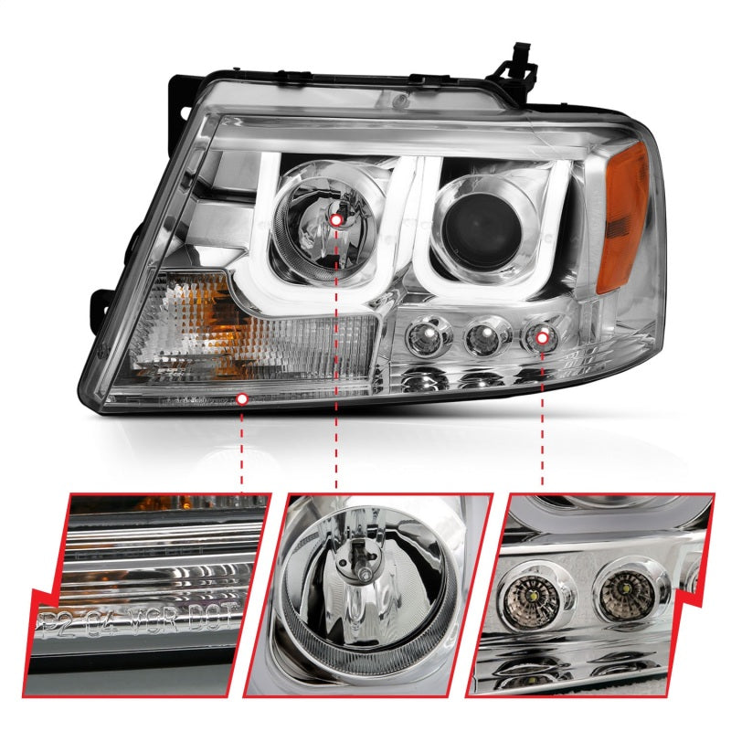 ANZO 2004-2008 Ford F-150 Projector Headlights w/ U-Bar Chrome - Burkken Auto Parts