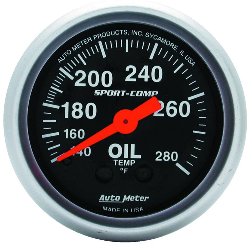 Autometer Sport-Comp 52.4mm 140-280 Deg F Mech Oil Temp Gauge - Burkken Auto Parts