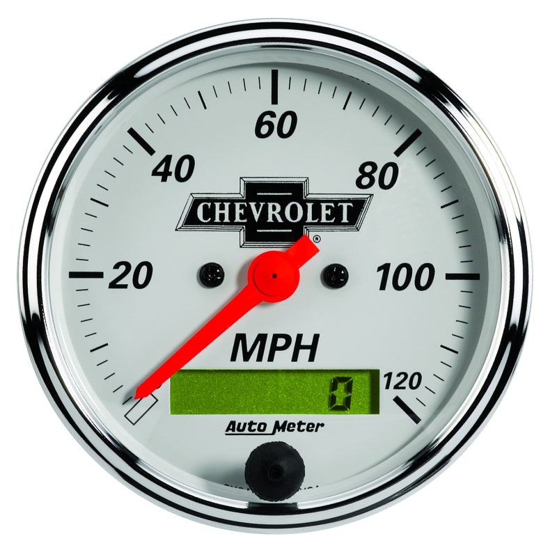 AutoMeter Gauge Speedo 3-1/8in. 120MPH Elec Prog W/ Lcd Odo Chevrolet Heritage Bowtie - Burkken Auto Parts
