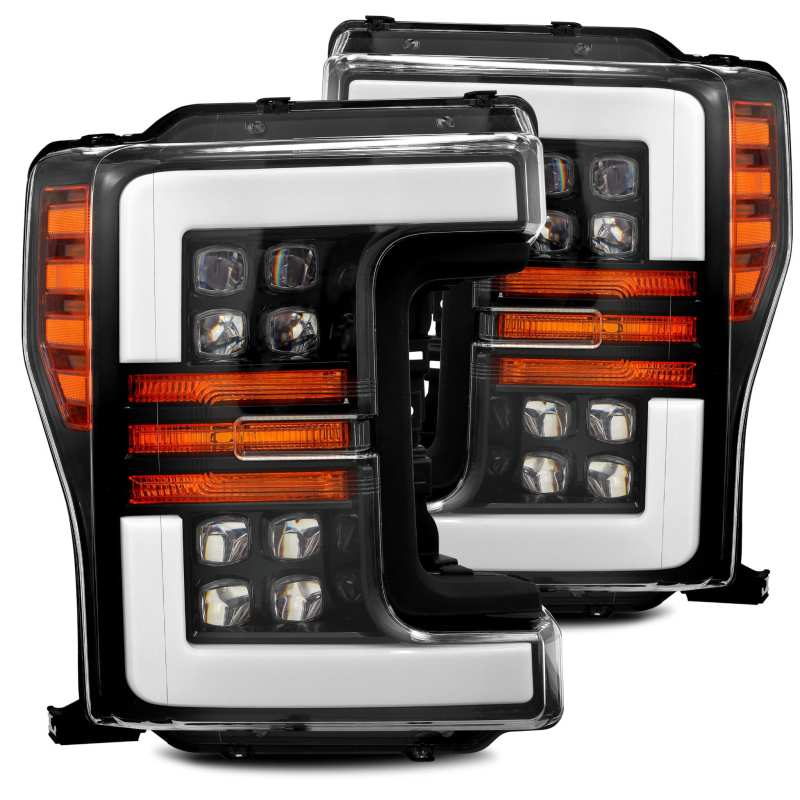 AlphaRex 17-19 Ford F-250 SD NOVA LED Proj Headlights Plank Style Gloss Blk w/Activ Light/Seq Signal - Burkken Auto Parts