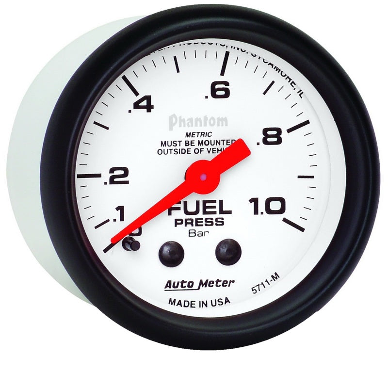 Autometer Phantom 2-1/16in 0-1.0 Bar Mechanical Fuel Pressure Gauge - Burkken Auto Parts