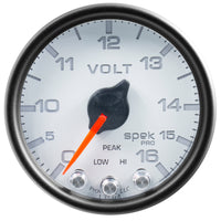 Autometer Spek-Pro Gauge Voltmeter 2 1/16in 16V Stepper Motor W/Peak & Warn Wht/Blk - Burkken Auto Parts