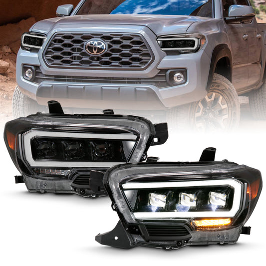 ANZO 2016-2018 Toyota Tacoma LED Projector Headlights Plank Style Black w/ Amber - Burkken Auto Parts