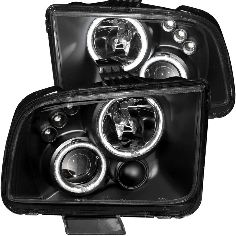 ANZO 2005-2009 Ford Mustang Projector Headlights w/ Halo Black - Burkken Auto Parts