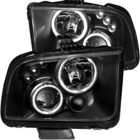 ANZO 2005-2009 Ford Mustang Projector Headlights w/ Halo Black - Burkken Auto Parts