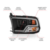 ANZO 09-18 Dodge Ram 1500 Plank Style Projector Headlights Black w/ Halo - Burkken Auto Parts