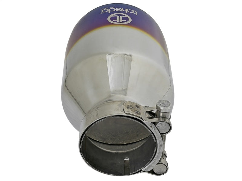 aFe Takeda 304 Stainless Steel Clamp-On Exhaust Tip 2.5in. Inlet / 4.5in. Outlet - Blue Flame - Burkken Auto Parts