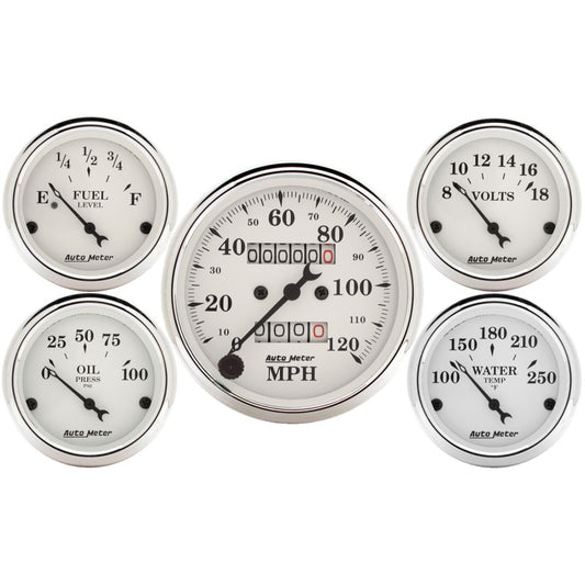 Auto Meter Speedometer 3-1/8in and 2-1/16in Mechanical 5-Piece Old Tyme White Gauge Kit - Burkken Auto Parts