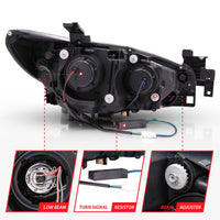 ANZO 2014-2015 Mazda 6 Projector Headlights w/ Plank Style Design Black - Burkken Auto Parts