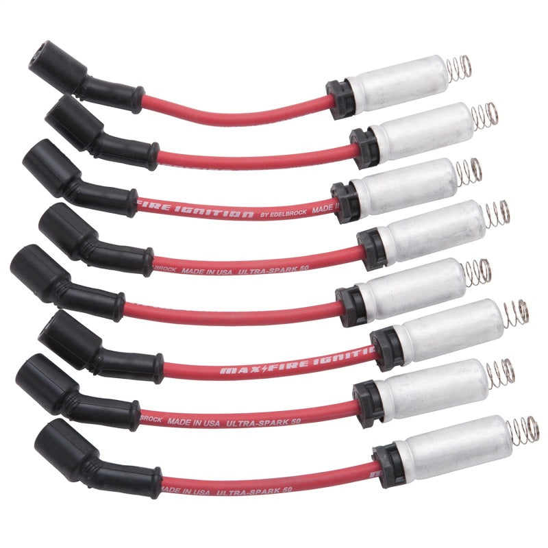 Edelbrock Spark Plug Wire Set Ls Kit w/ Metal Sleeves 99-15 50 Ohm Resistance Red Wire (Set of 8) - Burkken Auto Parts