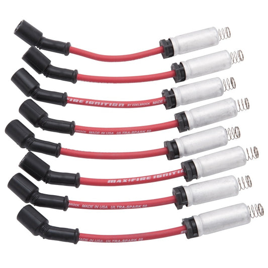 Edelbrock Spark Plug Wire Set Ls Kit w/ Metal Sleeves 99-15 50 Ohm Resistance Red Wire (Set of 8) - Burkken Auto Parts
