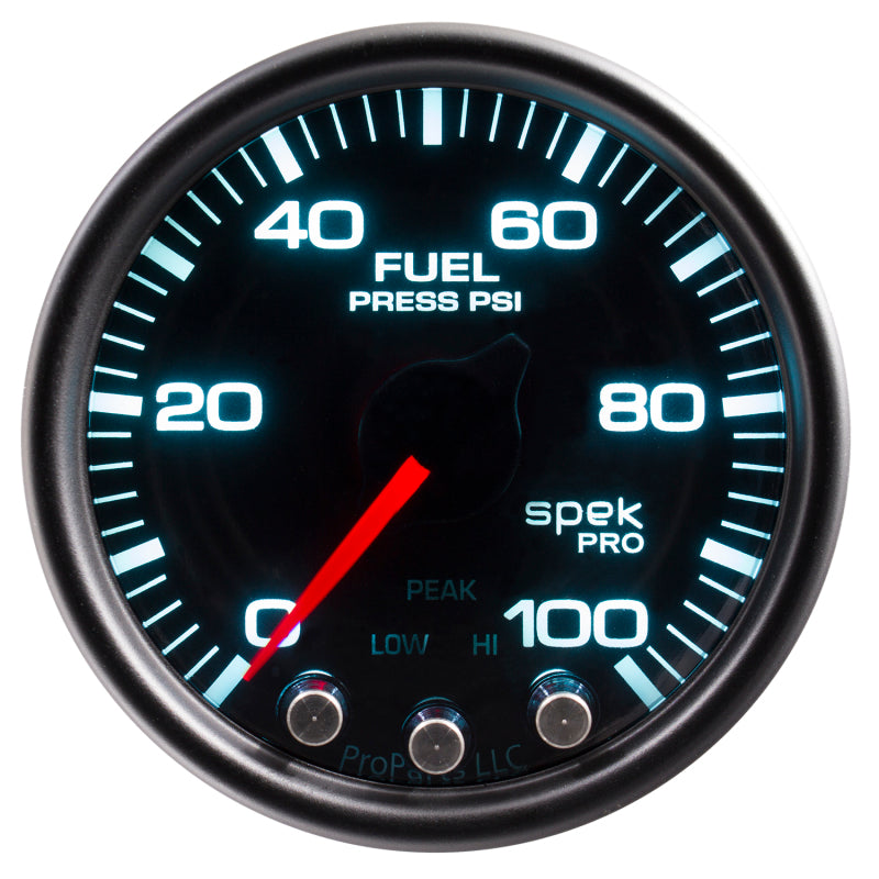 Autometer Spek-Pro Gauge Fuel Press 2 1/16in 100psi Stepper Motor W/Peak & Warn Blk/Smoke/Blk - Burkken Auto Parts