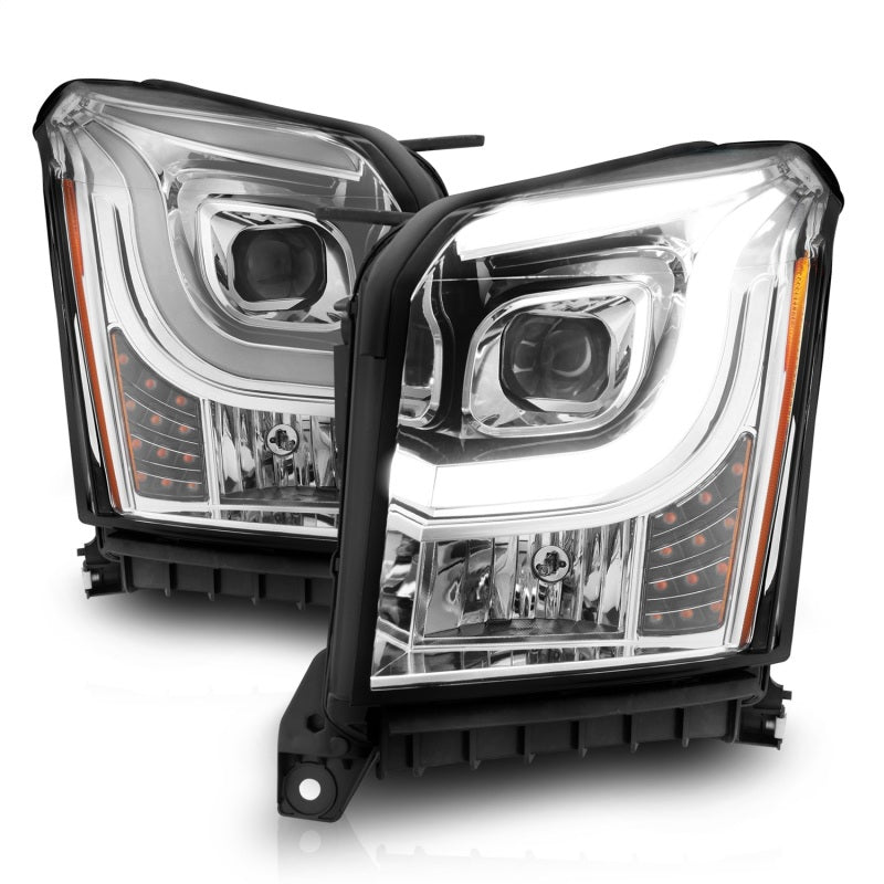 ANZO 2015-2017 GMC Yukon XL Projector Headlights W Lightbar - Chrome/Amber - Burkken Auto Parts