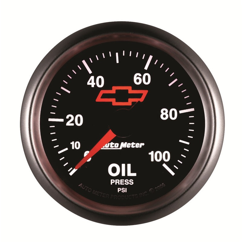 Autometer GM Bowtie Black 2-1/16in 0-100 PSI Oil Pressure - Stepper Motor - Burkken Auto Parts