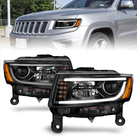 ANZO 2014-2015 Jeep Grand Cherokee Projector Headlights w/ Plank Style Design Black - Burkken Auto Parts