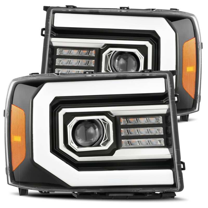 AlphaRex 07-13 GMC Sierra 1500 (No Clsc) LUXX-Series LED Proj HL Jet Blk w/Actv Lgt & Seq.Sig / DRL - Burkken Auto Parts