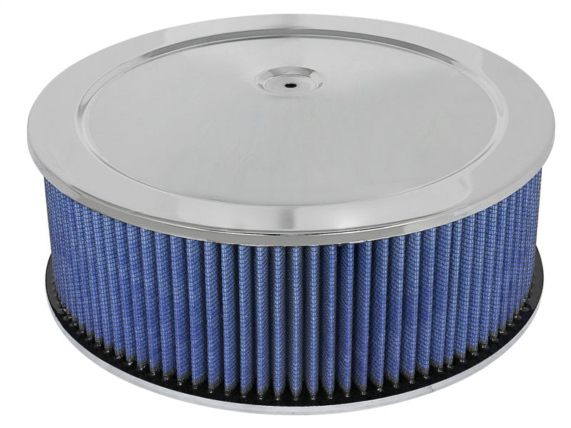 aFe MagnumFLOW Air Filters Round Racing P5R A/F Chrome Assy 14x5: Blk/Blue E/M - Burkken Auto Parts