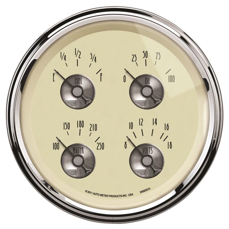 AutoMeter Gauge Quad 5in. 0 Ohm(e) to 90 Ohm(f) Elec Prestige Antq. Ivory - Burkken Auto Parts
