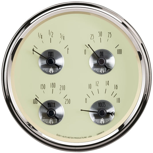 AutoMeter Gauge Quad 5in. 240 Ohm(e) to 33 Ohm(f) Elec Prestige Antq. Ivory - Burkken Auto Parts