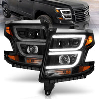 ANZO 2015-2020 Chevy Tahoe Projector Headlights Plank Style Black w/DRL - Burkken Auto Parts
