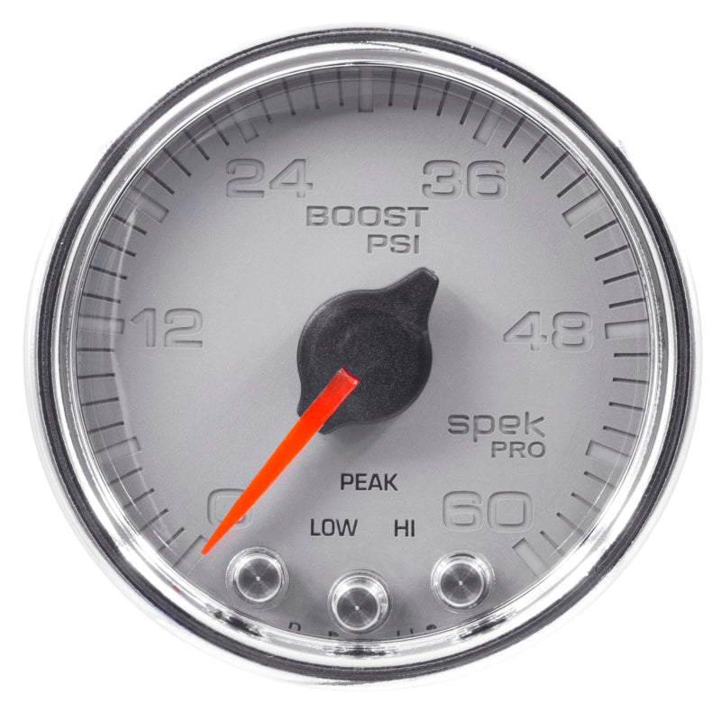 Autometer Spek-Pro Gauge Boost 2 1/16in 60psi Stepper Motor W/Peak & Warn Slvr/Chrm - Burkken Auto Parts