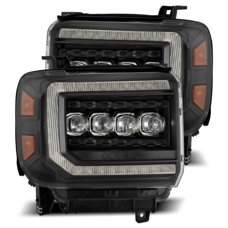 AlphaRex 14-18 GMC Sierra NOVA LED Proj Headlights Plank Style Black w/Activ Light/Seq Signal/DRL - Burkken Auto Parts