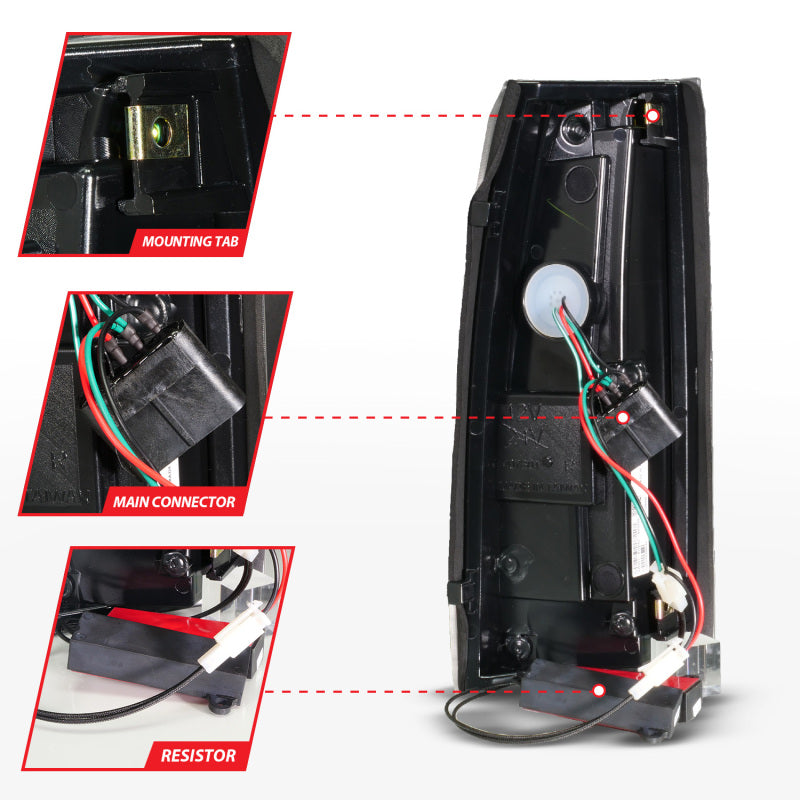 ANZO 88-99 Chevy/GMC C/K1500/2500/3500 Full LED Light Tube Taillights Black Housing Clear Lens - Burkken Auto Parts