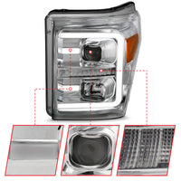 ANZO 11-16 Ford F-250/F-350/F-450 Projector Headlights w/ Plank Style Switchback Chrome w/Amber - Burkken Auto Parts