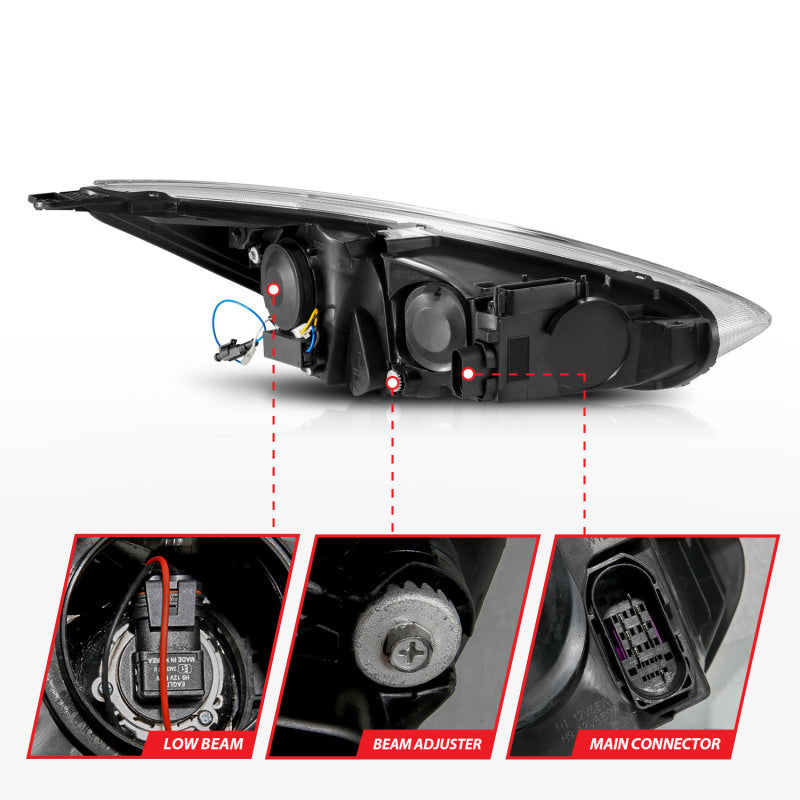 ANZO 15-18 Ford Focus Projector Headlights - w/ Light Bar Switchback Black Housing - Burkken Auto Parts