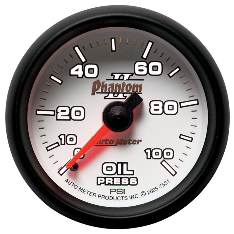 Autometer Phantom II 52.4mm Mechanical 0-100psi Oil Pressure Gauge - Burkken Auto Parts