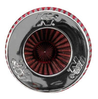K&N Universal Air Filter Chrome Round Tapered Red - 4in Flange ID x 1.125in Flange Length x 9.5in H - Burkken Auto Parts