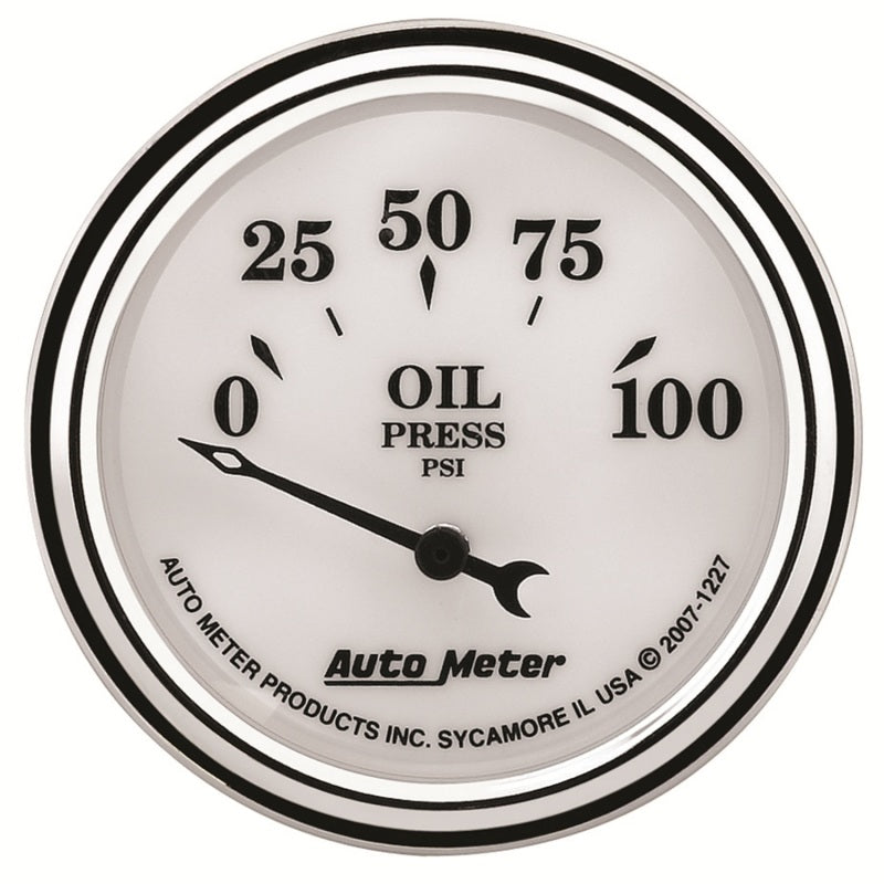 AutoMeter Gauge Oil Press 2-1/16in. 100PSI Elec Old Tyme White II - Burkken Auto Parts