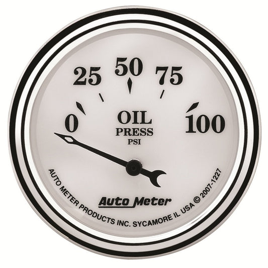 AutoMeter Gauge Oil Press 2-1/16in. 100PSI Elec Old Tyme White II - Burkken Auto Parts