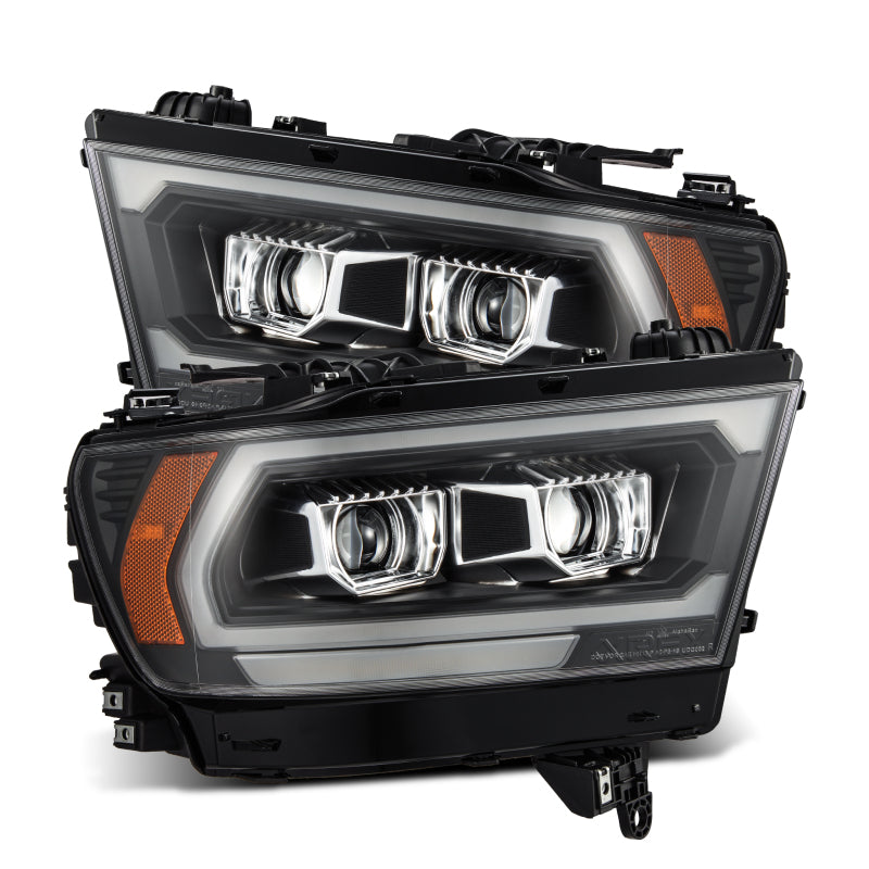 AlphaRex 19-22 Dodge Ram 1500 LUXX LED Proj Headlights Black w/Seq Activation Light/Seq Signal/DRL - Burkken Auto Parts