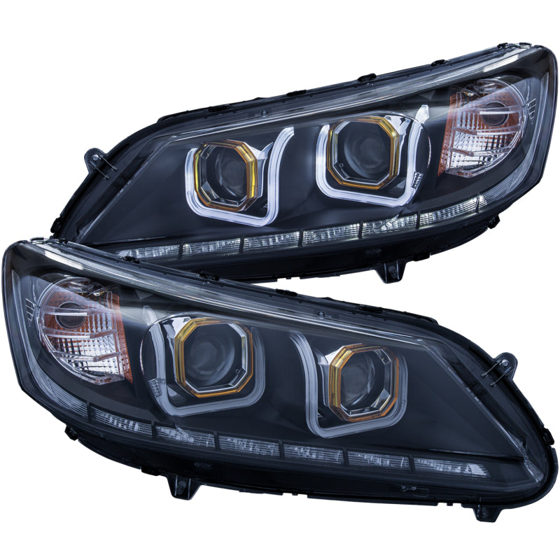 ANZO 2013-2015 Honda Accord Projector Headlights w/ U-Bar Black - Burkken Auto Parts