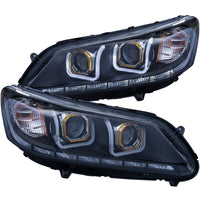 ANZO 2013-2015 Honda Accord Projector Headlights w/ U-Bar Black - Burkken Auto Parts