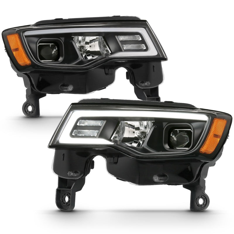 ANZO 2017-2018 Jeep Grand Cherokee Projector Headlights w/ Plank Style Switchback - Black w/ Amber - Burkken Auto Parts