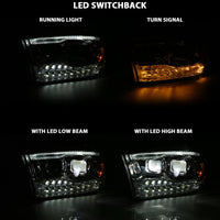 ANZO 2009-2018 Dodge Ram 1500 Led Projector Plank Style Switchback H.L Halo Chrome Amber (OE Style) - Burkken Auto Parts
