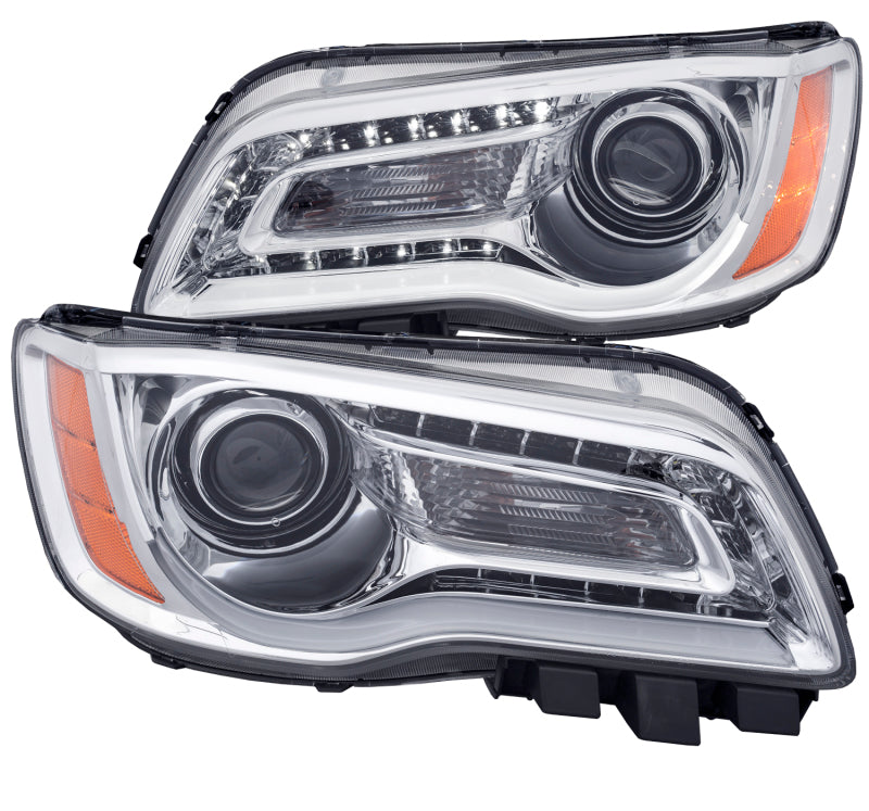 ANZO 2011-2014 Chrysler 300 Projector Headlights w/ Plank Style Design Chrome - Burkken Auto Parts