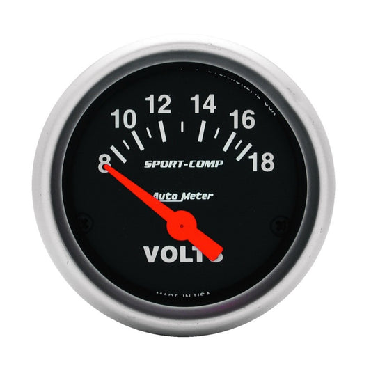 Autometer Sport-Comp 52mm 8-18 Volt Electronic Voltmeter Gauge - Burkken Auto Parts